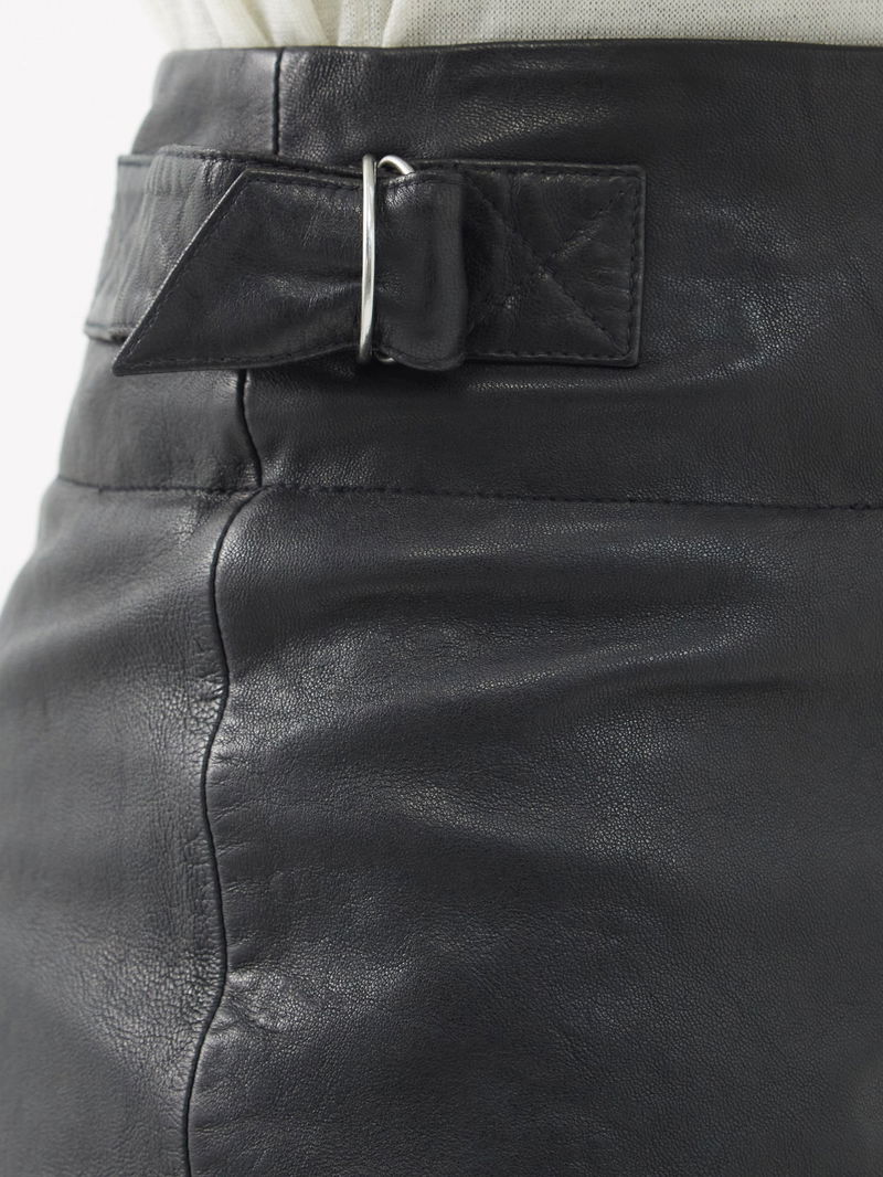 Bertille Side-Buckle Leather Skirt