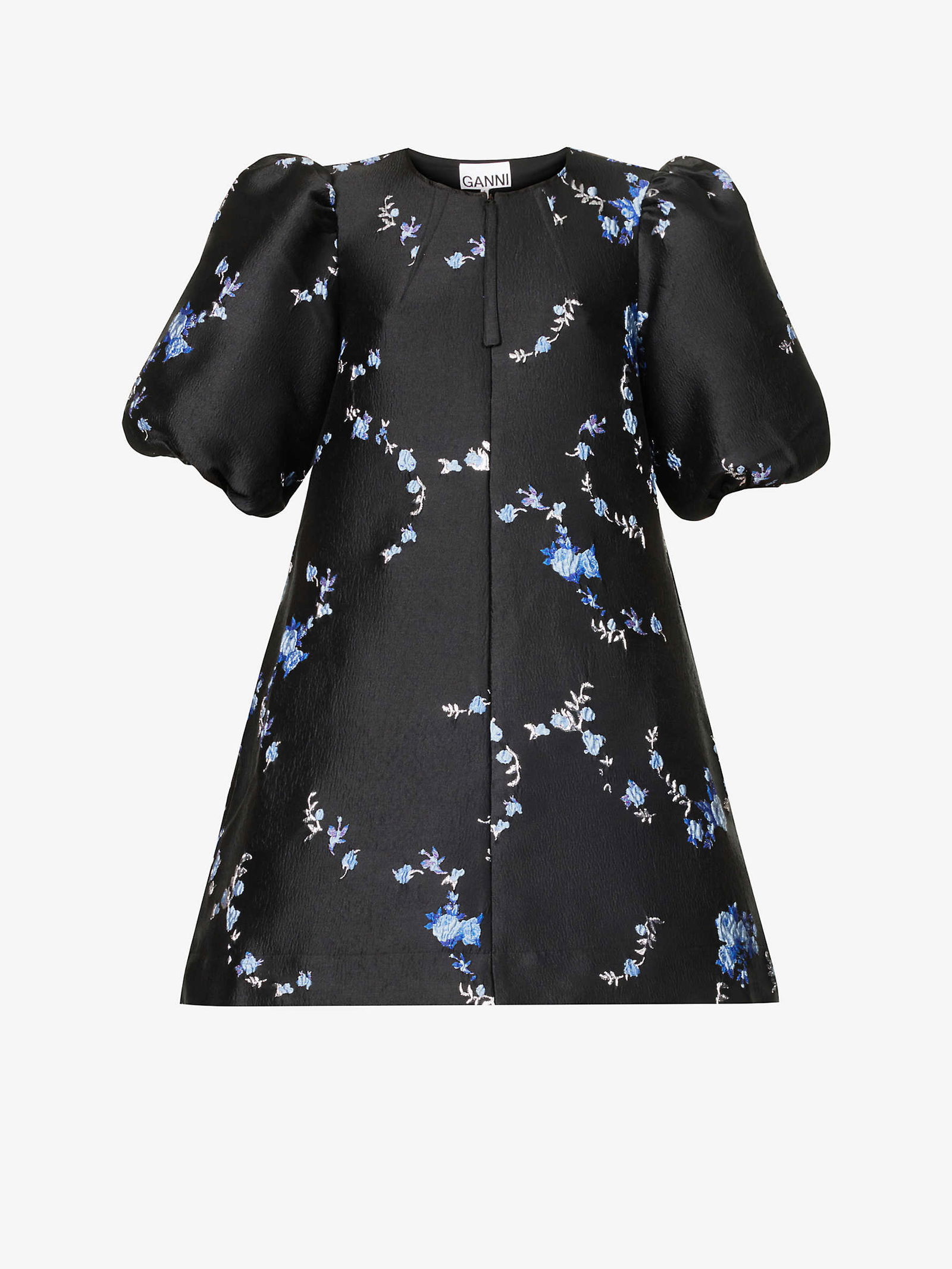 GANNI Floral-Print Puff-Sleeved Mini Dress | endource