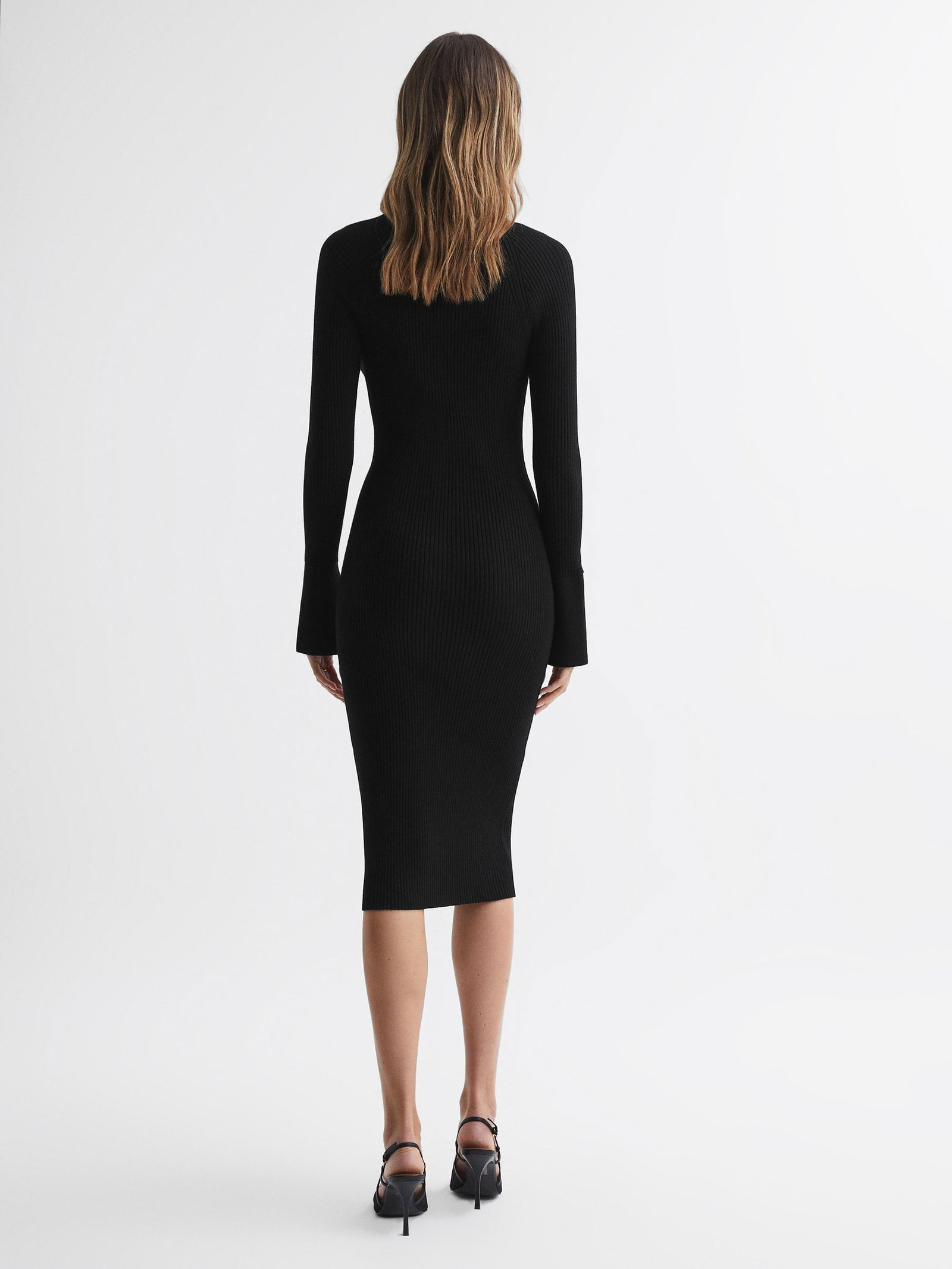 REISS Avery Ribbed Knit Midi Dress