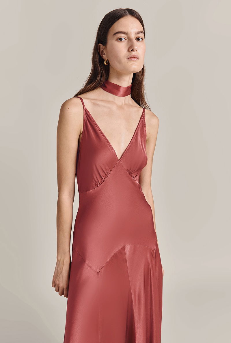 ghost satin midi dress Ghost London Grace Satin Button V-Neck Dress