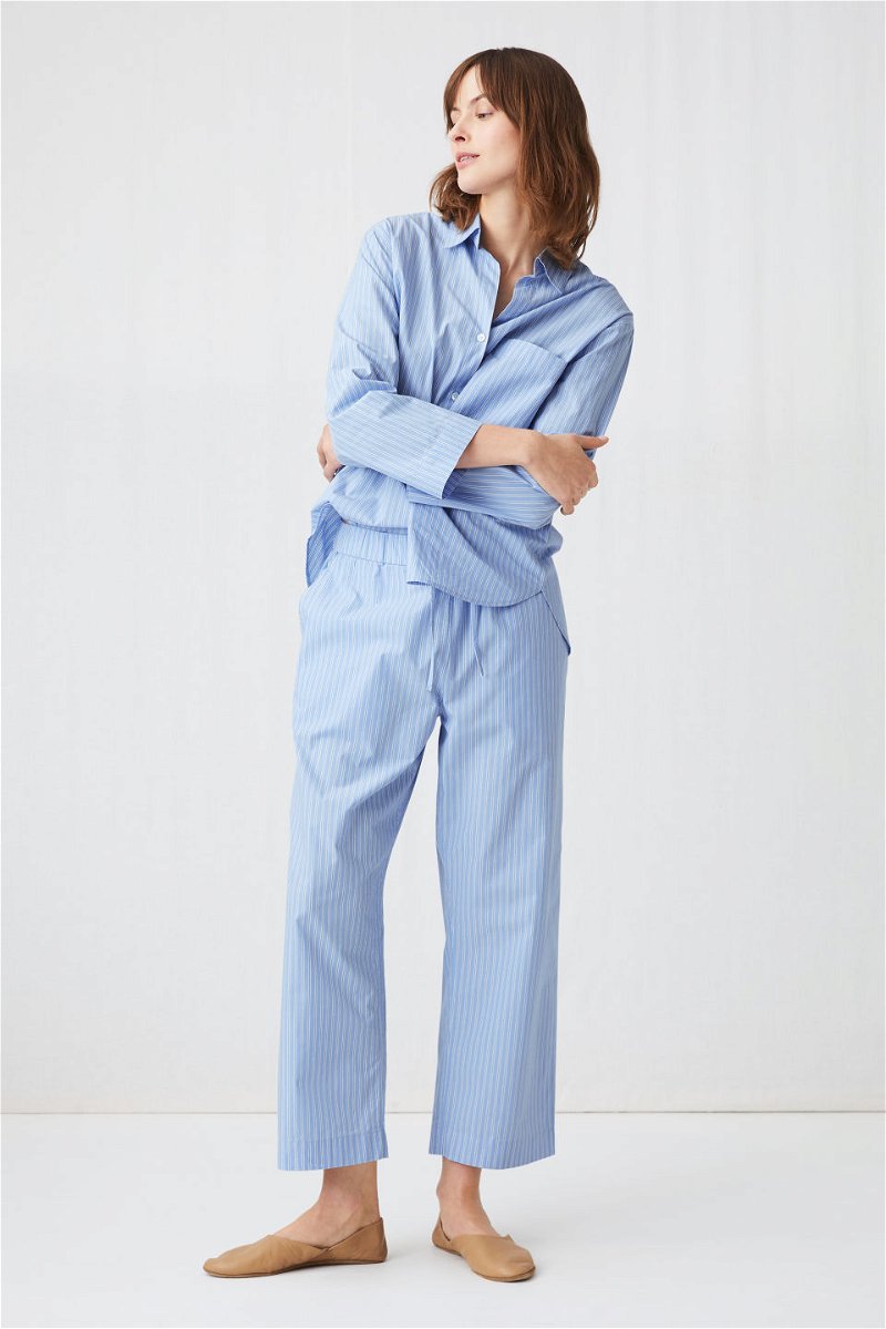 Poplin Pyjama Trousers - Blue/White - ARKET