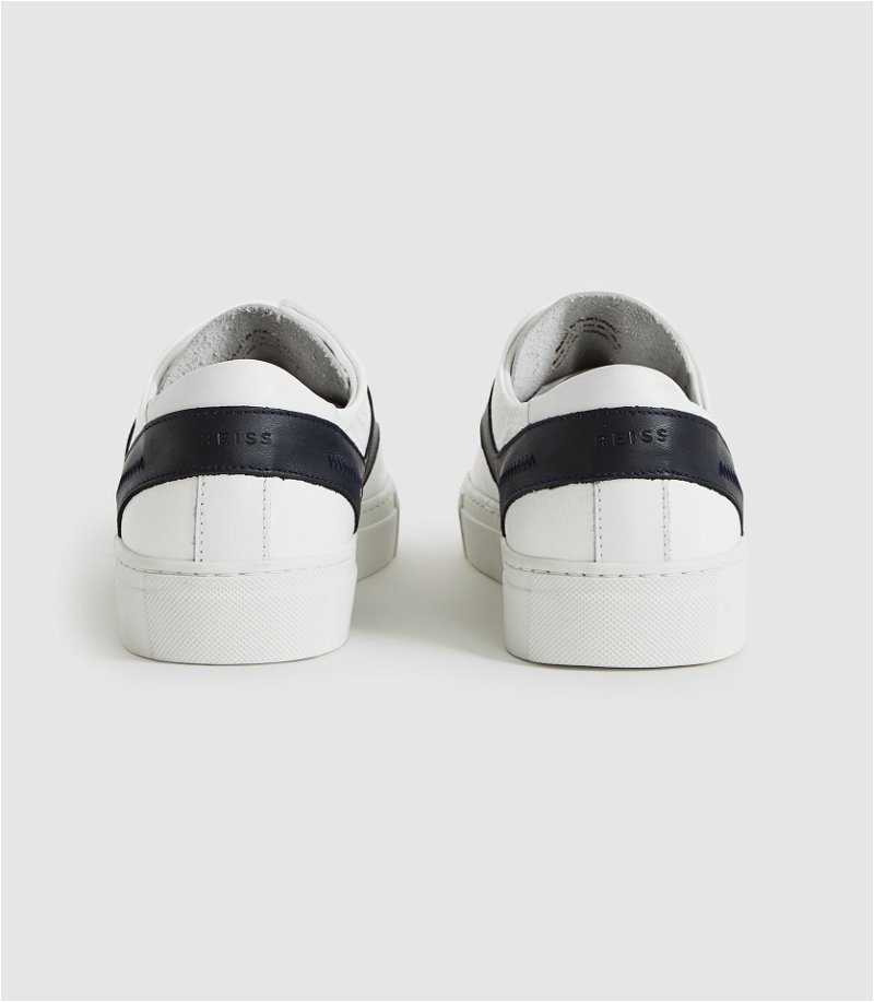 REISS Oxford Leather Sneakers in White/ Navy | Endource