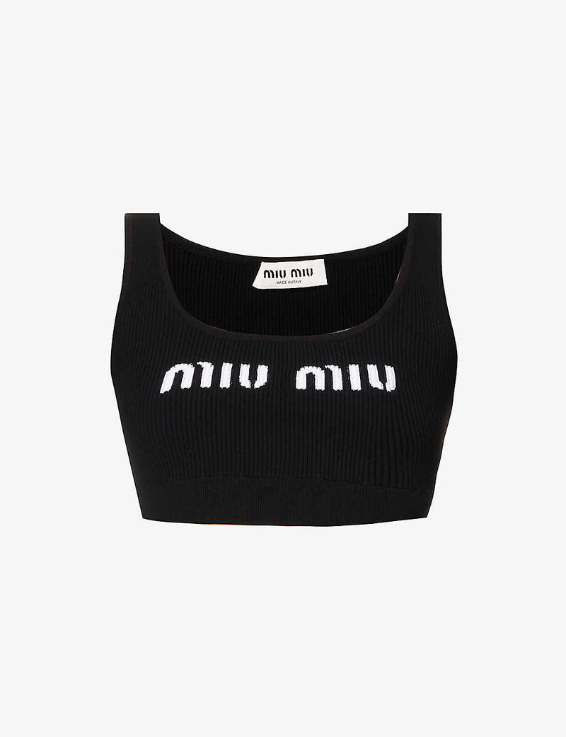 Miu Miu Denim Bralette Top in Nero