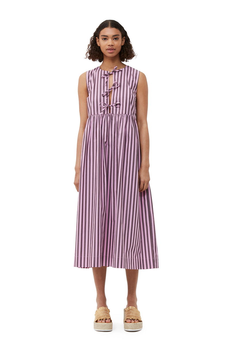 GANNI Striped Cotton Midi Dress | endource