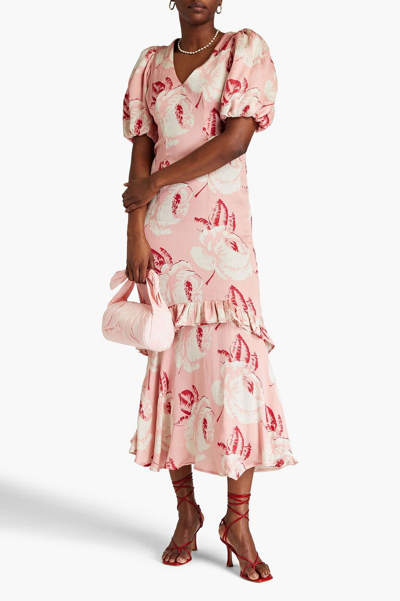 Pink Floral Satin Maxi Dress