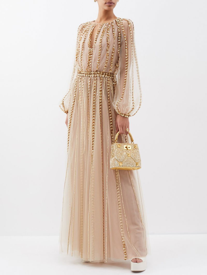 green emerald velvet dress Valentino Embellished Gold Ruffle Gown – MSA Haute Couture main image 0
