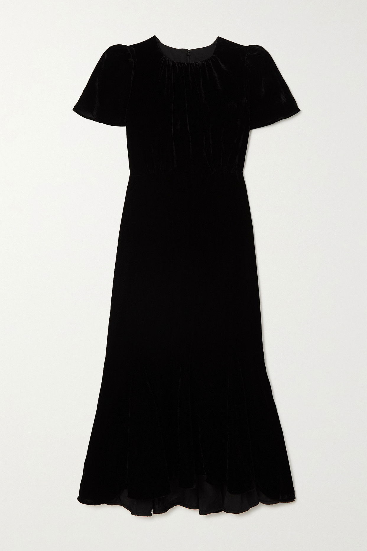 RHODE Arabella Gathered Velvet Midi Dress | endource