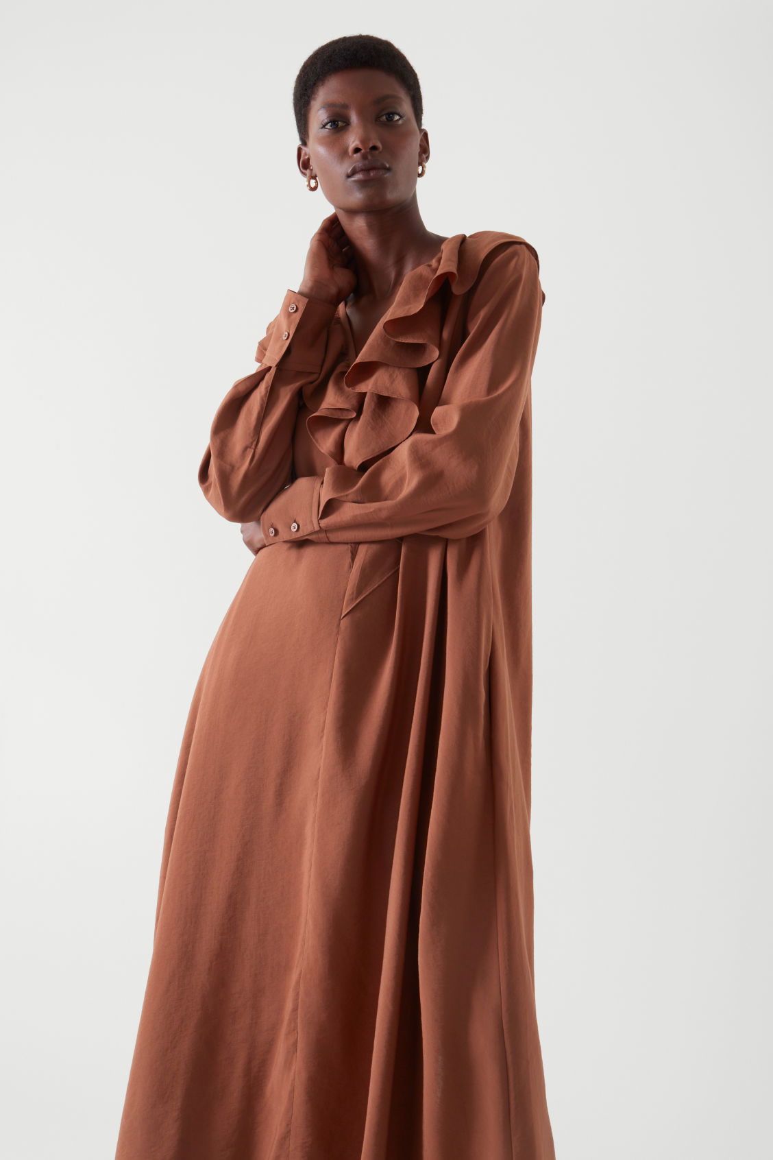 cos brown maxi dress COS COS PLEATED FLUID MAXI DRESS 149.00