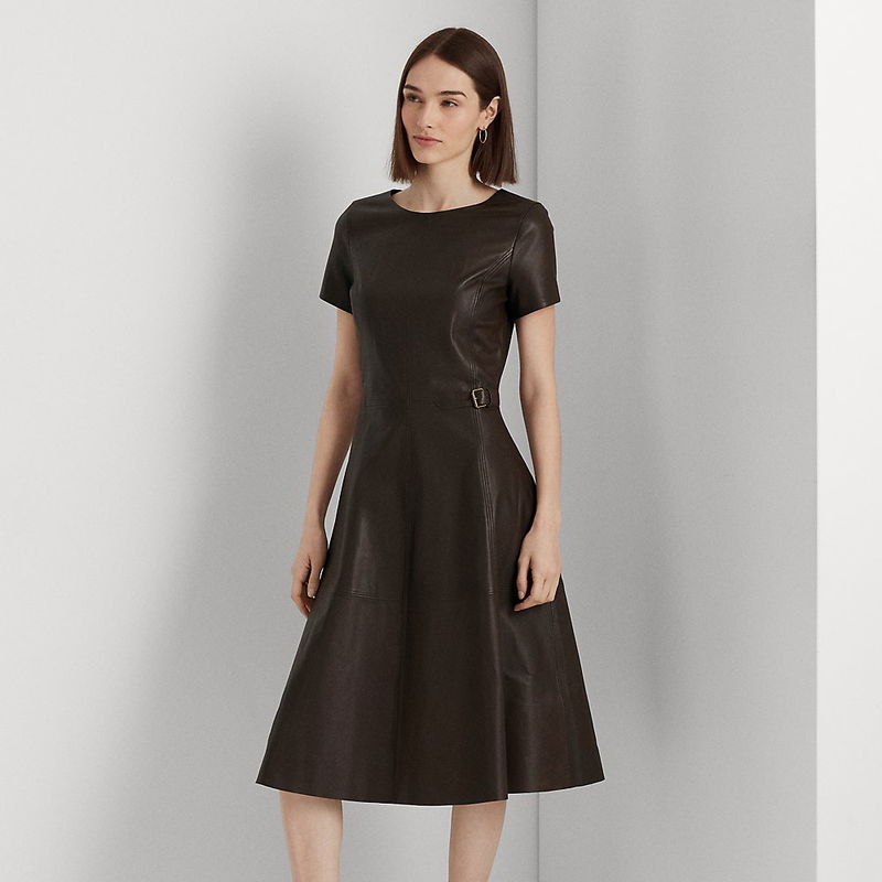LAUREN RALPH LAUREN Lambskin Fit-And-Flare Dress | endource