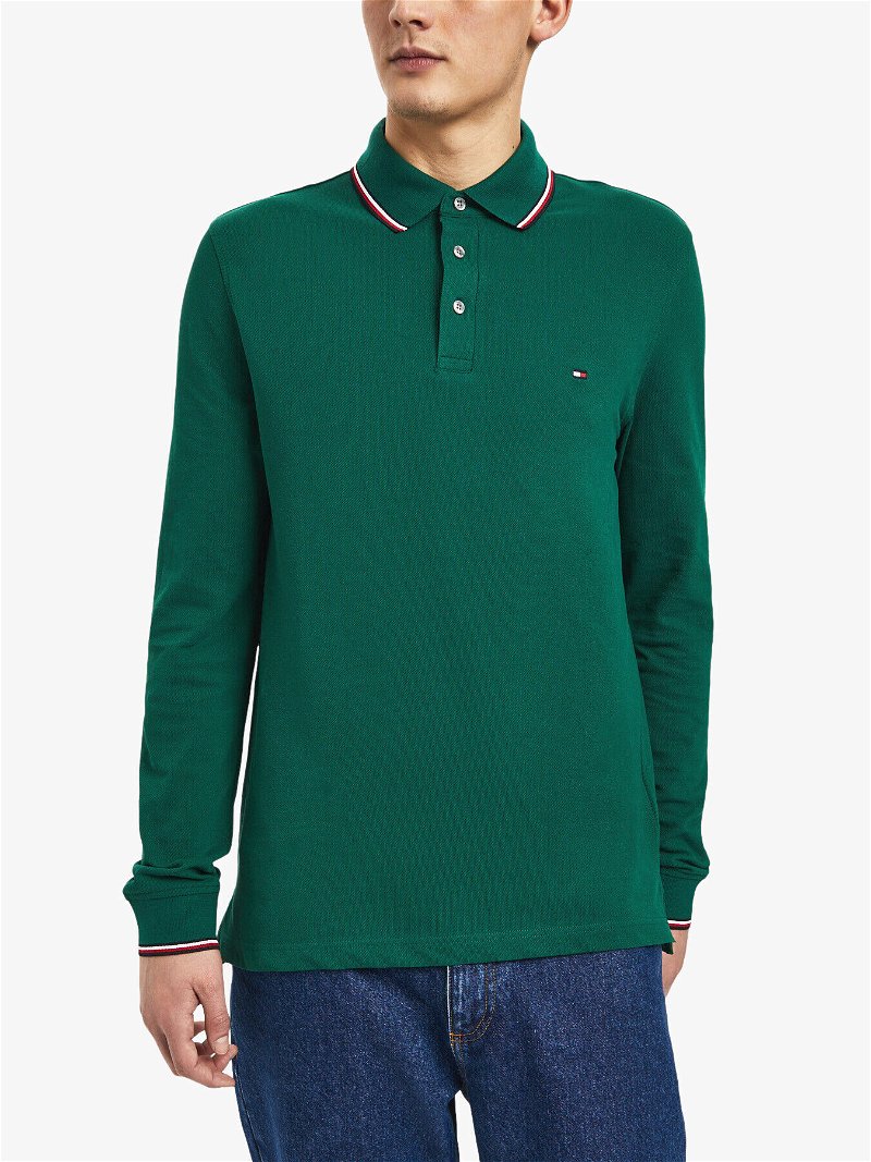 TOMMY HILFIGER 1985 Long Sleeve Endource Fit in Green Prep Slim Polo | Shirt