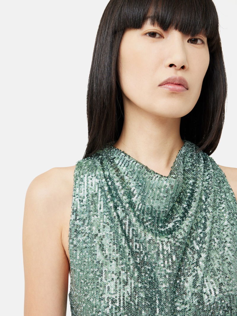 jigsaw sequin dress Rent Sequin Ruched Midi Dress - Jigsaw