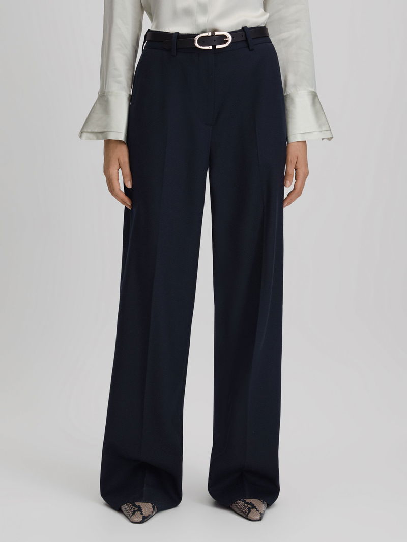 REISS Harley Wide Leg Suit Trousers in Navy | Endource