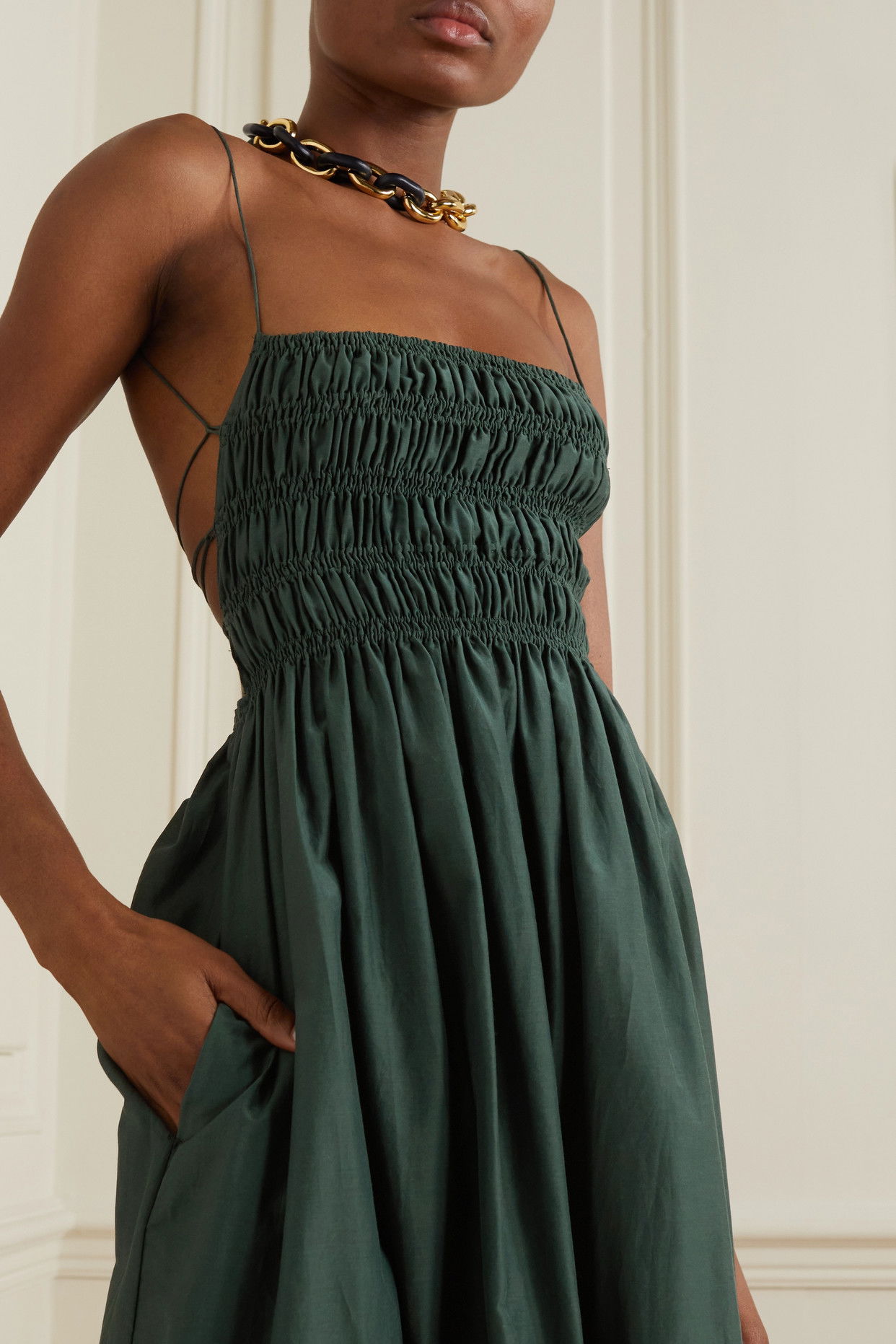 matteau green shirred maxi dress 30% off Organic Cotton And Silk-Blend Illusion Mesh