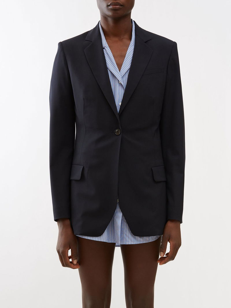 LOEWE Slit-Elbow Wool-Blend Twill Blazer in Blue | endource