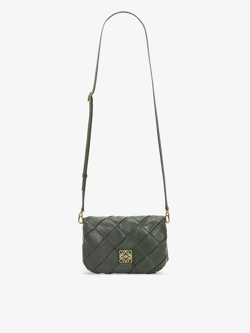 LOEWE Puffer Goya Mini Pleated Leather Shoulder Bag in BOTTLE  