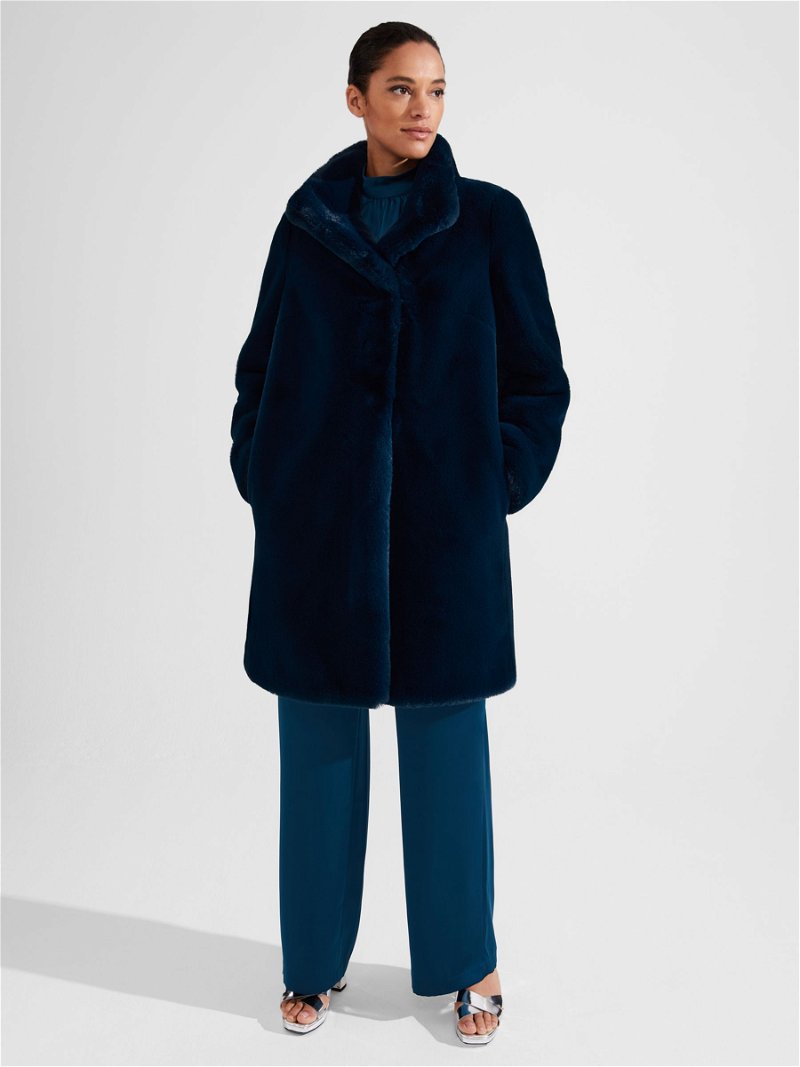 HOBBS Petite Maddox Faux Fur Coat in Steel Blue