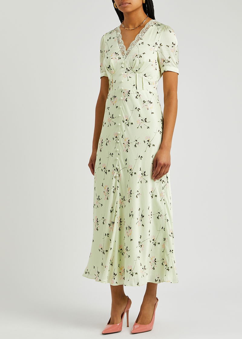 knee length dresses for ladies Yellow Floral Cotton Midi Dress  self-portrait-US