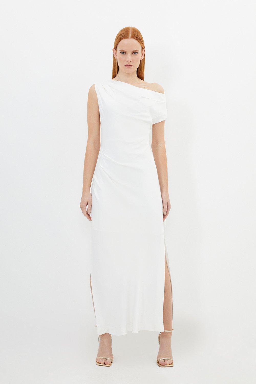 KAREN MILLEN Petite Satin Back Maxi Dress in Ivory | Endource