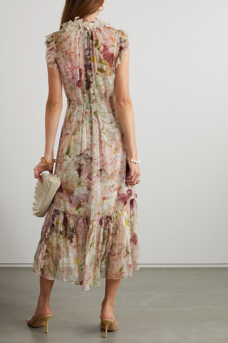 white christmas dresses Zimmermann Botanica Tie-Neck Blouson Sleeve Dress Purple Floral Chiffo –  Celebrity Owned main image 1