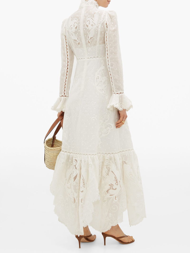 ZIMMERMANN Super Eight High-Neck Linen-Blend Dress | endource