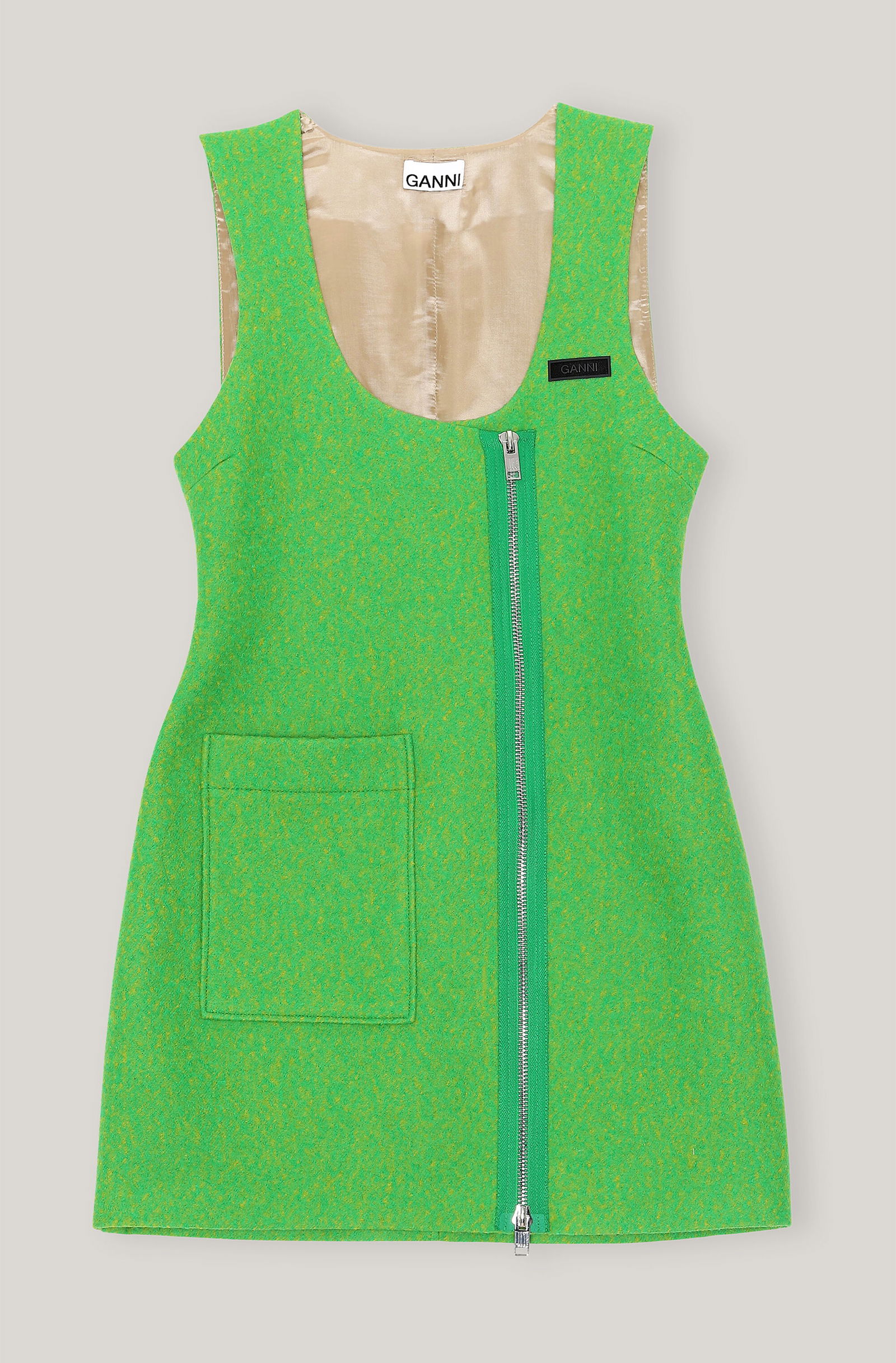 ganni green wool dress Ganni Marled Wool-Felt Mini Dress Green In Bright Green - 60% Off