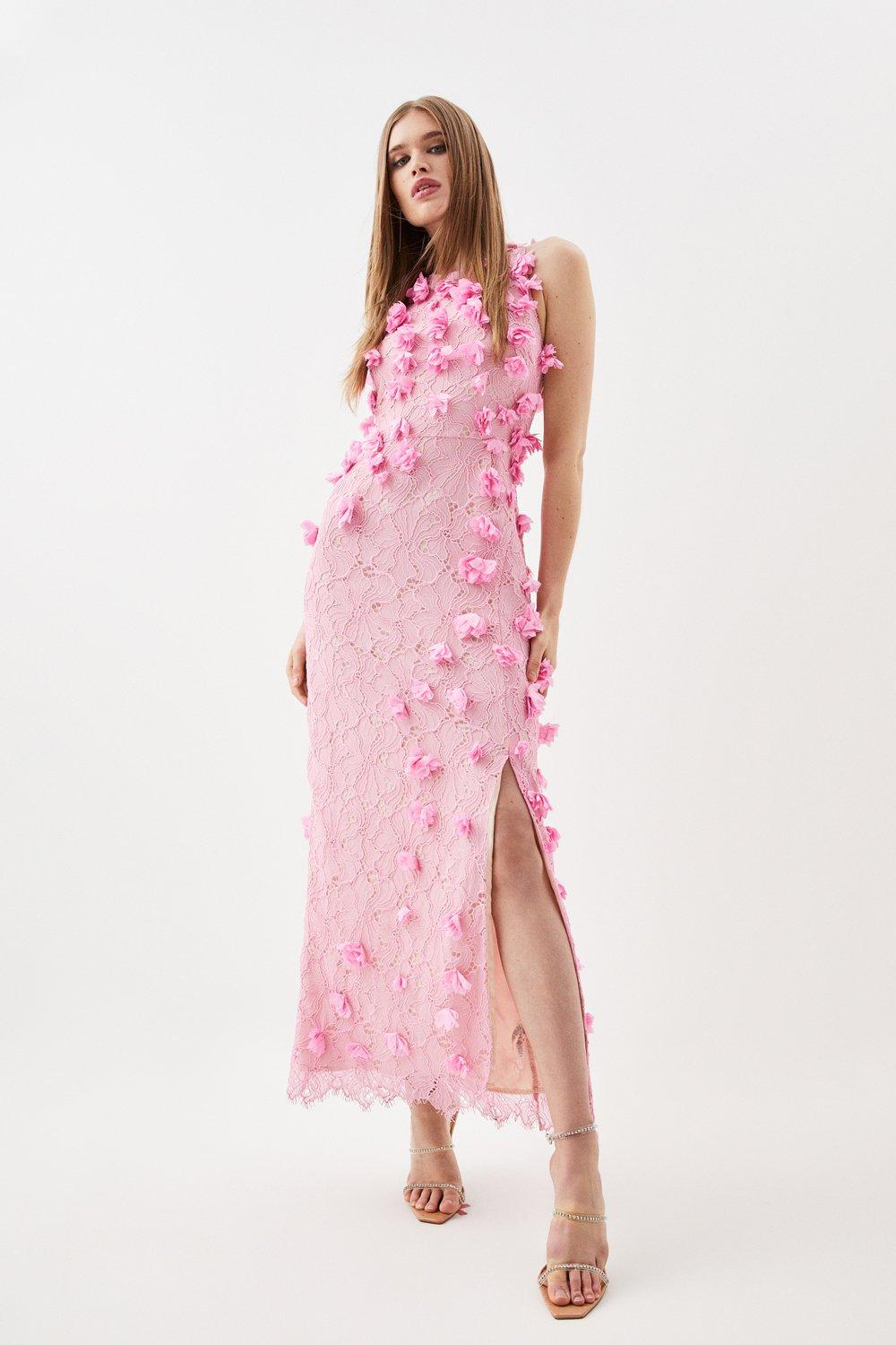 karen millen pink lace dress Ballerina Pink Oasis Petite Floral Lace Detail Square Neck Midi Dress