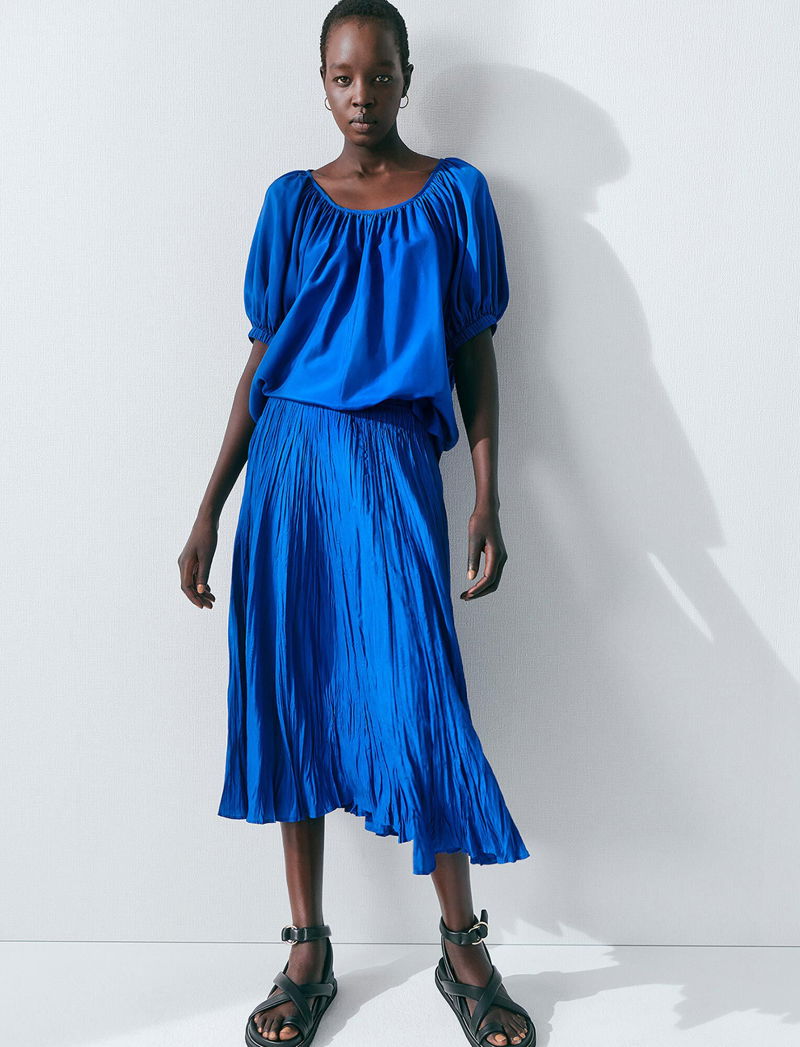 Silk Habotai Dewar Dress in Blue
