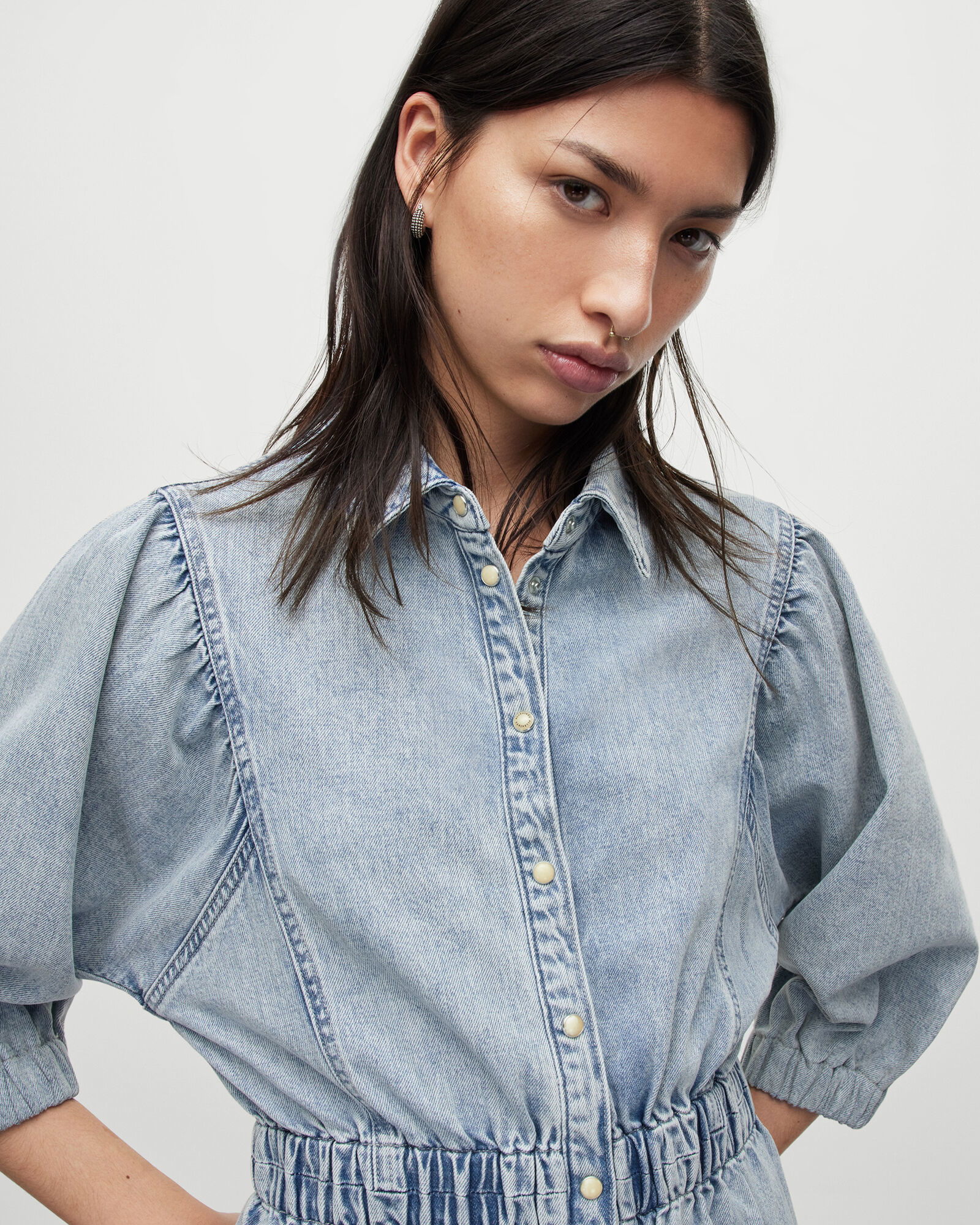 white christmas dresses AllSaints Osa Denim Midi Dress