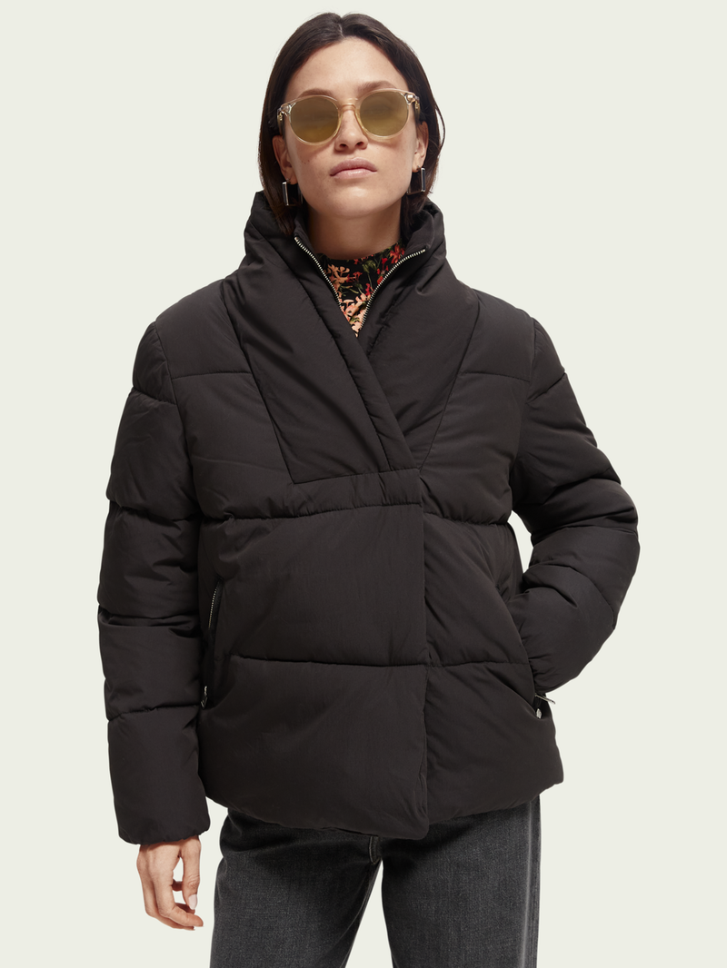SCOTCH SODA Asymmetrical V-Neck Puffer Jacket endource