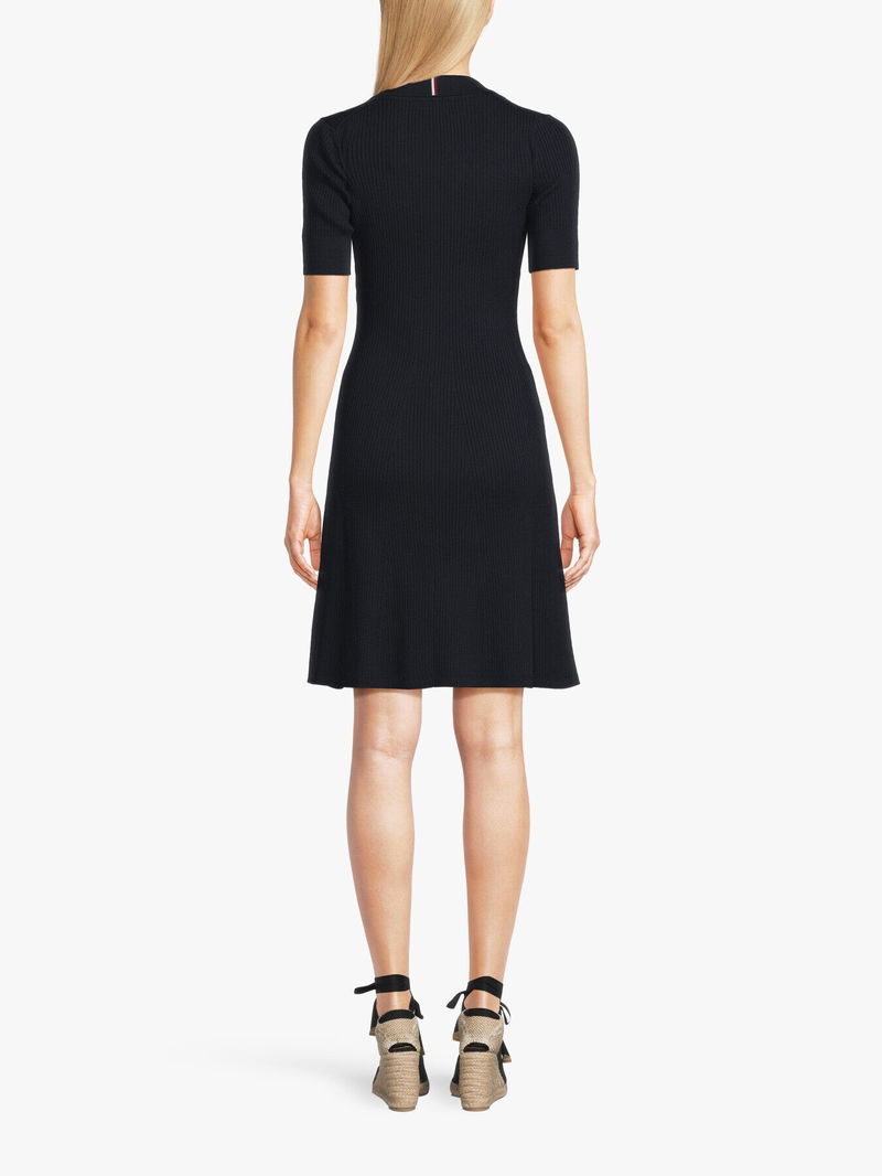 TOMMY HILFIGER Slim Polo Neck Rib Fit And Flare Dress | endource
