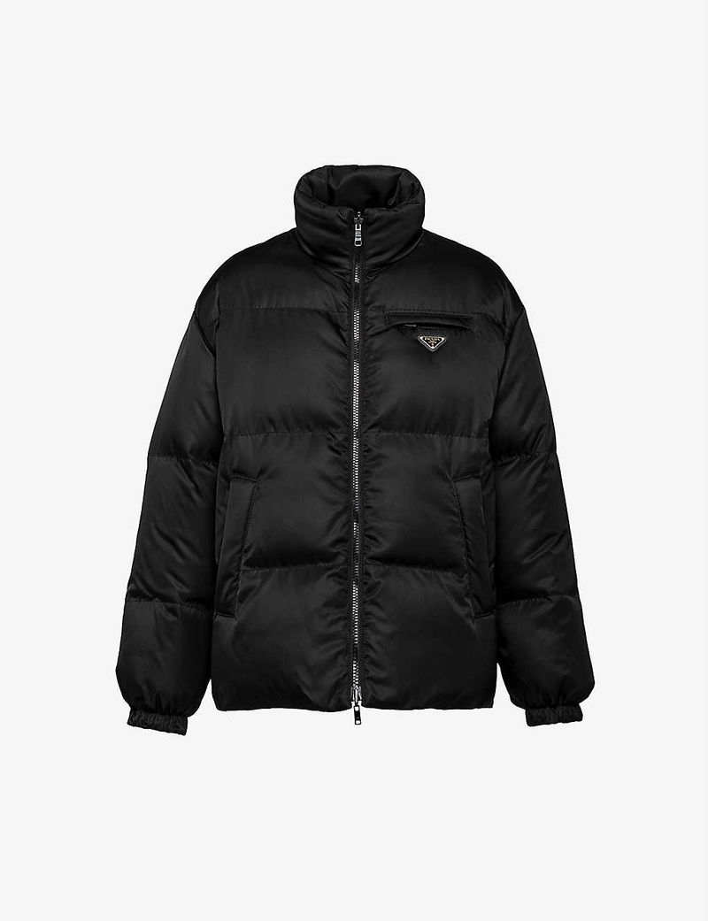 PRADA Re-Nylon Logo Plaque Jacket in BLACK