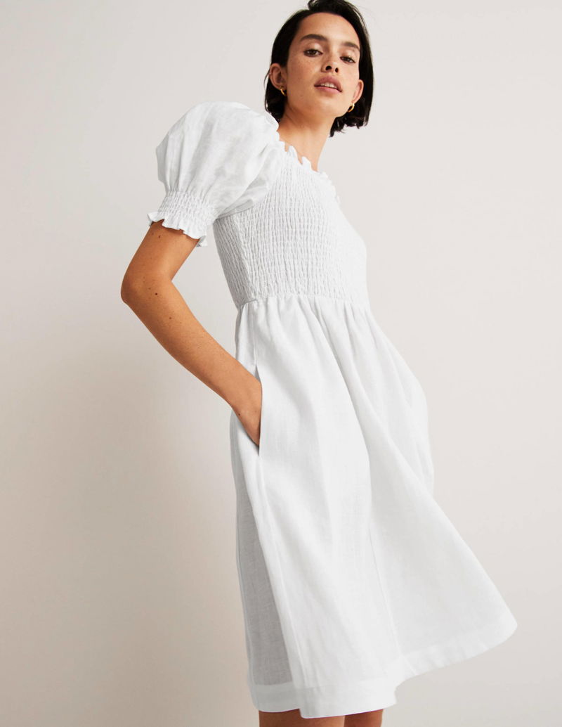 knee length dresses for ladies Suki Long Sleeve Smocked Dress-Mid Vintage Denim main image 1