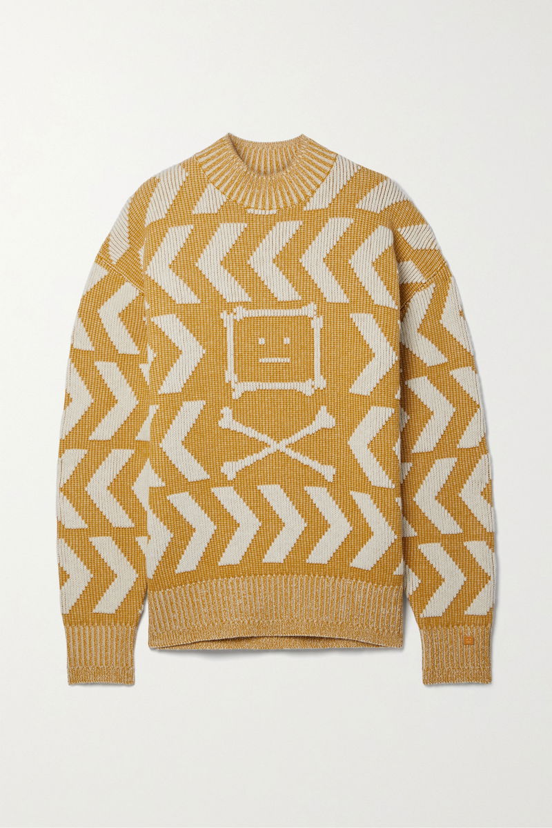 ACNE STUDIOS Oversized Intarsia Wool And Cotton-Blend Sweater
