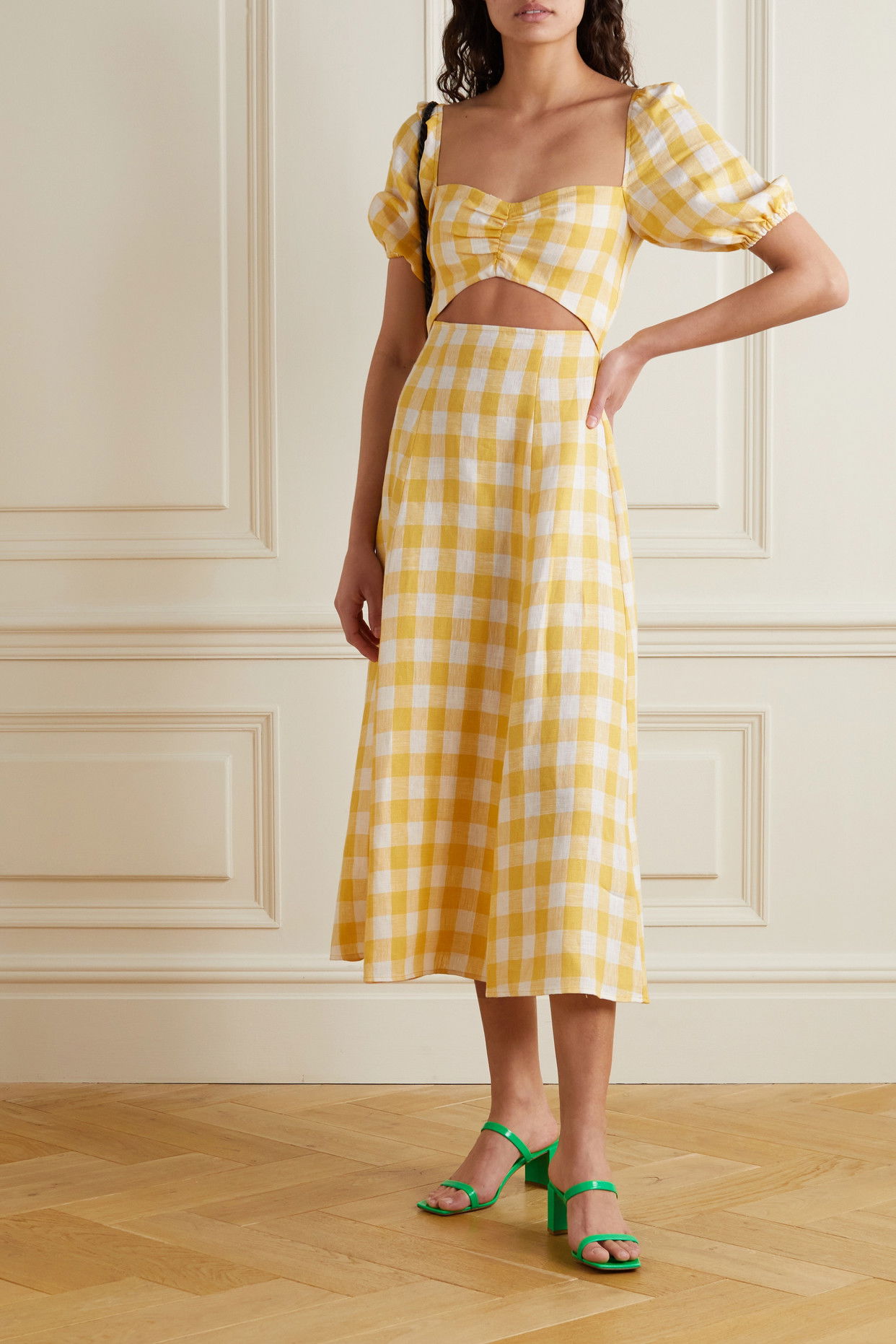 REFORMATION Pompano Cutout Gingham Linen Midi Dress | endource REFORMATION Pompano Cutout Gingham Linen Midi Dress | endource