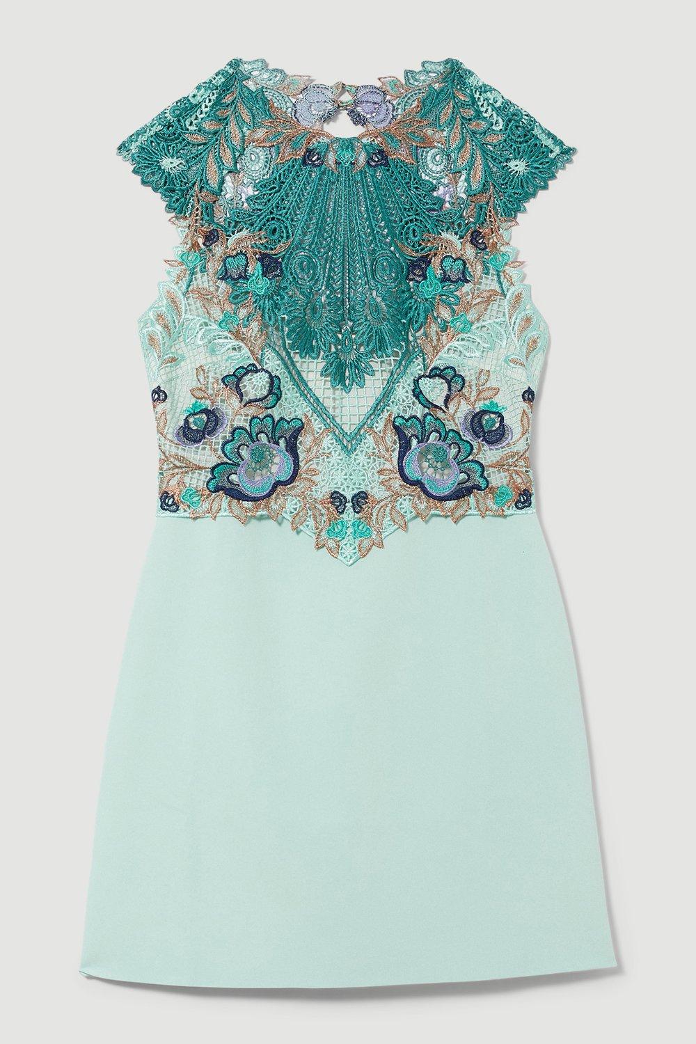 karen millen blue lace embroidered dress Emerald Green Plus Size Satin Corset Dress With Exposed Boning And Bea main image 1