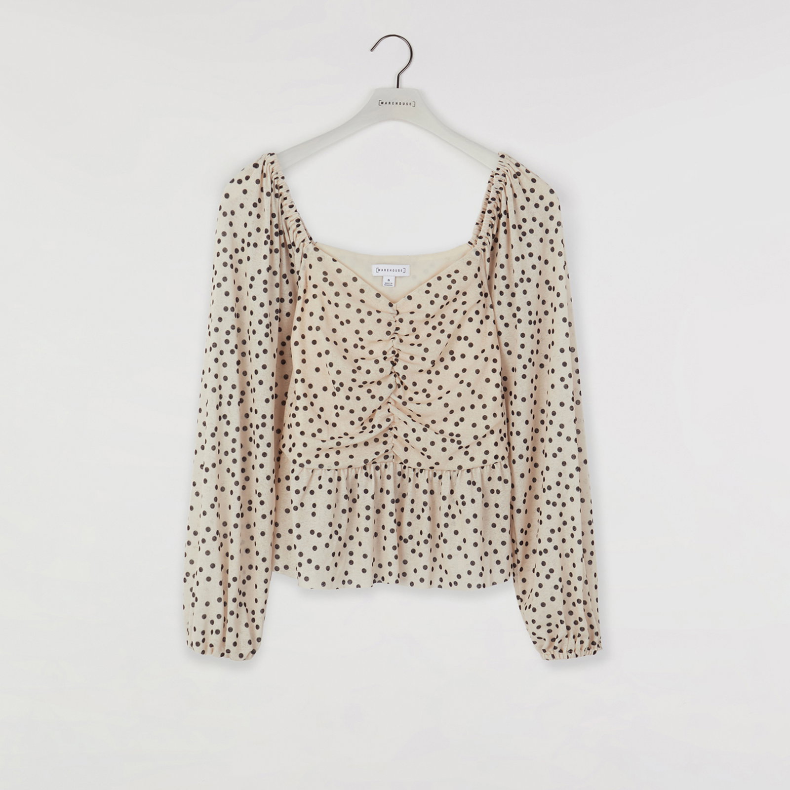 WAREHOUSE Spot Mesh Sweetheart Neck Top | endource