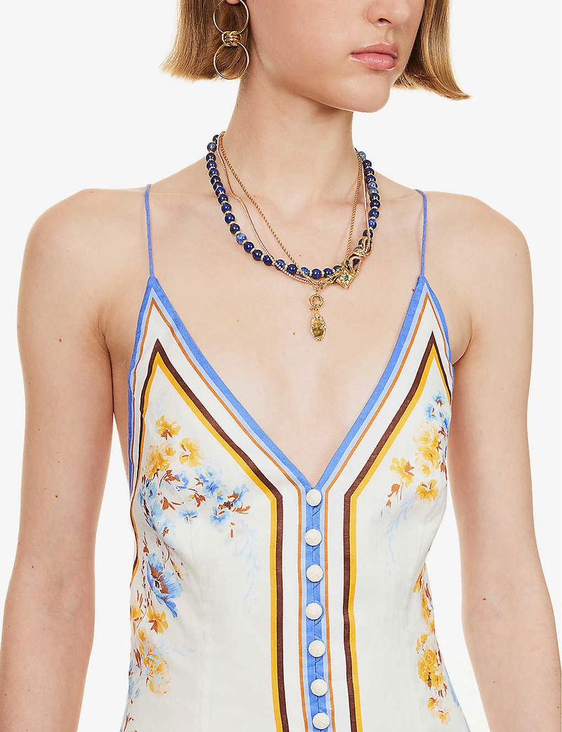 ZIMMERMANN Halcyon Floral Linen Midi Dress | endource