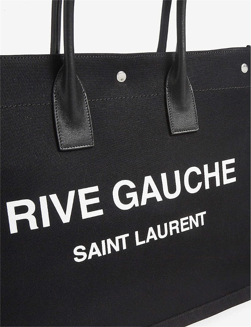 Saint Laurent Rive Gauche Medium White And Gray Linen Tote Bag New