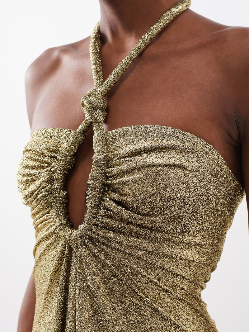PROENZA SCHOULER Halterneck Metallic-Jersey Maxi Dress | endource