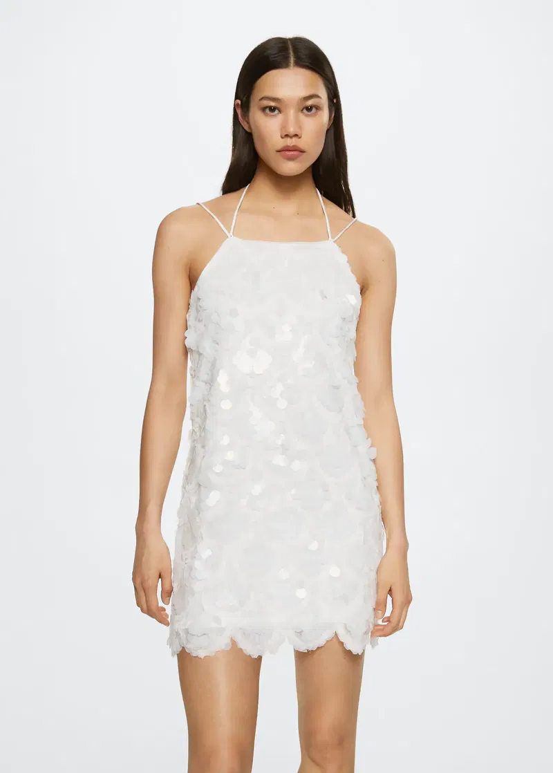 mango white sequin dress Sequin dress with open back
