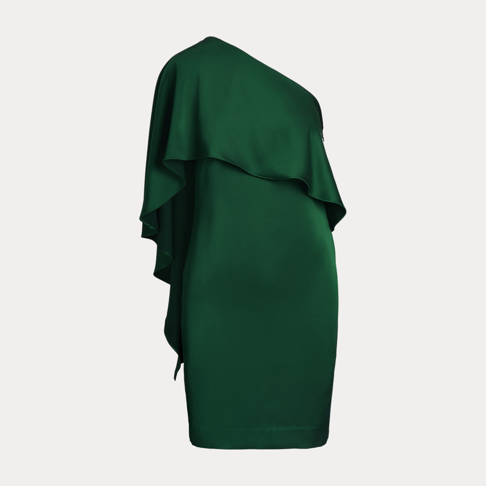 ralph lauren one shoulder green dress Ralph Lauren Georgette One-shoulder Cocktail Dress in Green