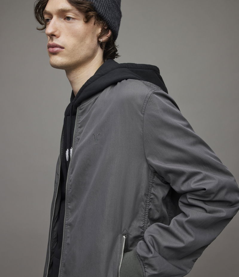 ALLSAINTS Bassett Ramskull Bomber Jacket in Malt Grey