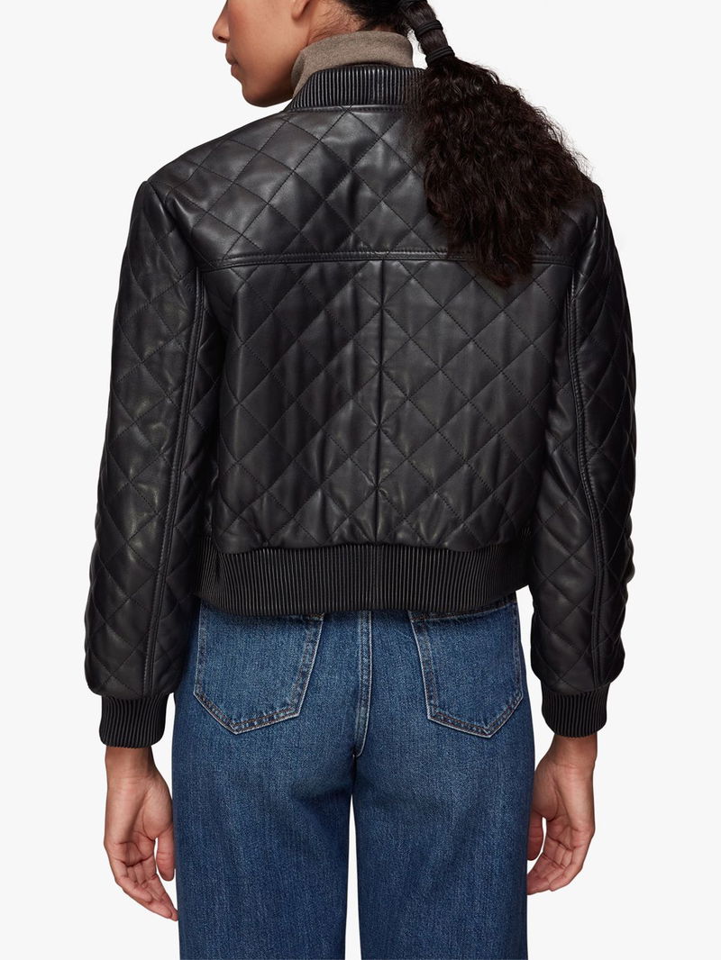 WHISTLES Alora Quilted Leather Bomber Jacket in Black Endource
