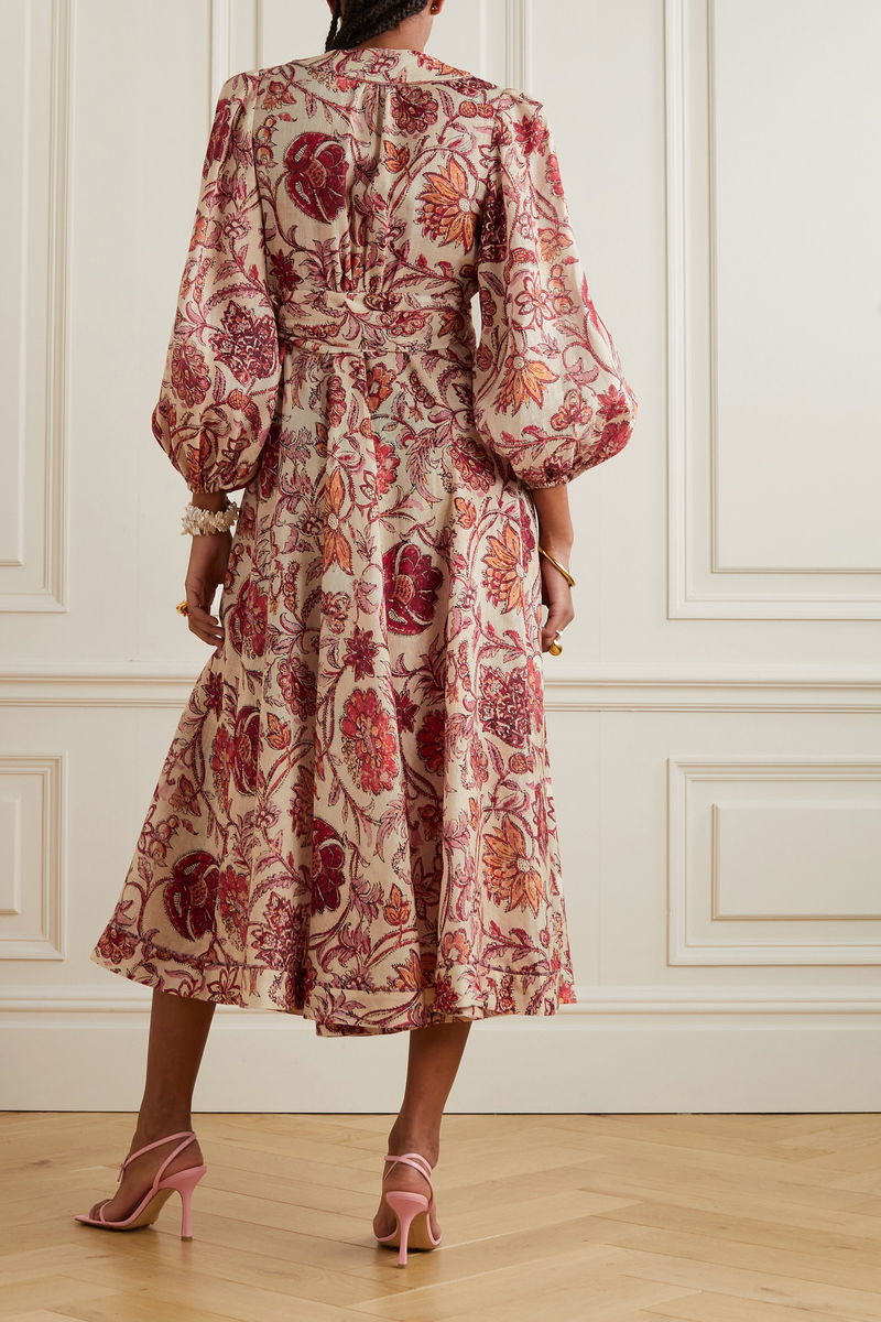 knee length dresses for ladies Zimmermann maxi linen golden plunge dress with from main image 1