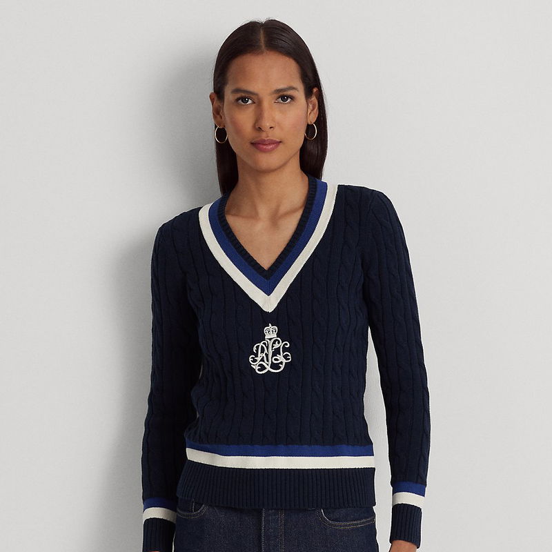 LAUREN RALPH LAUREN Cable-Knit Cotton Cricket Jumper in Blue | Endource