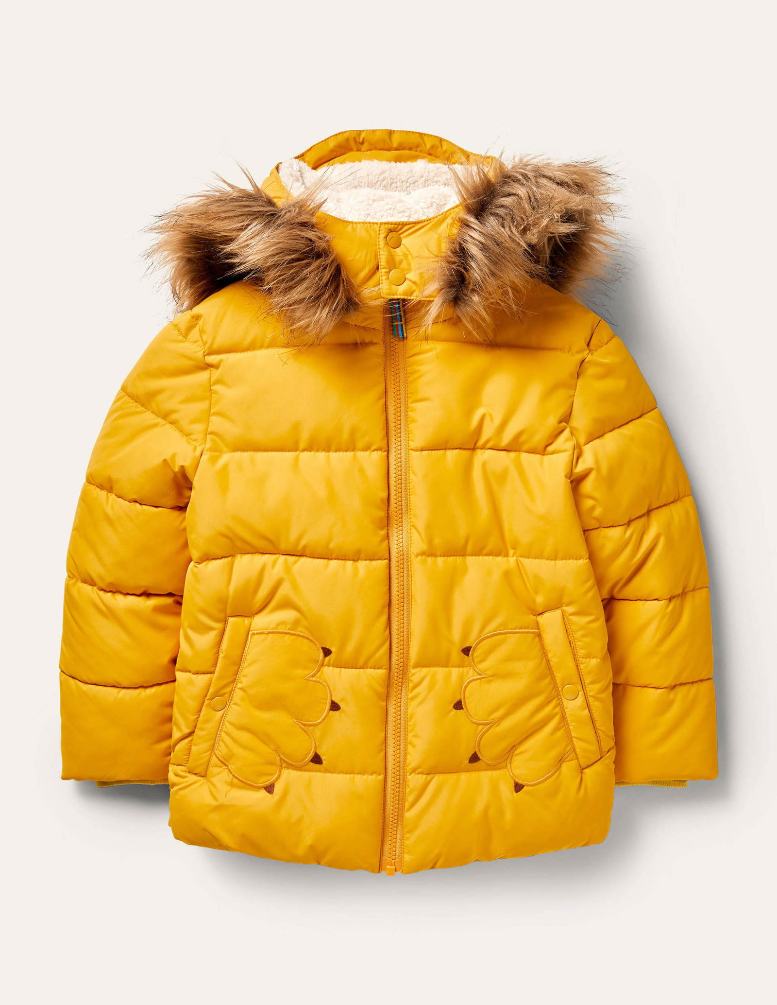 BODEN Fun Lion Padded Jacket in Honeycomb Yellow Lion | endource