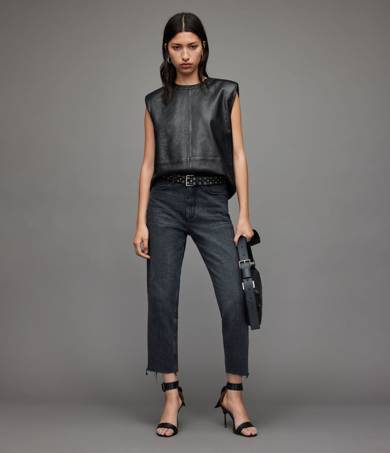 ALLSAINTS Mika Leather Tank Top in Black