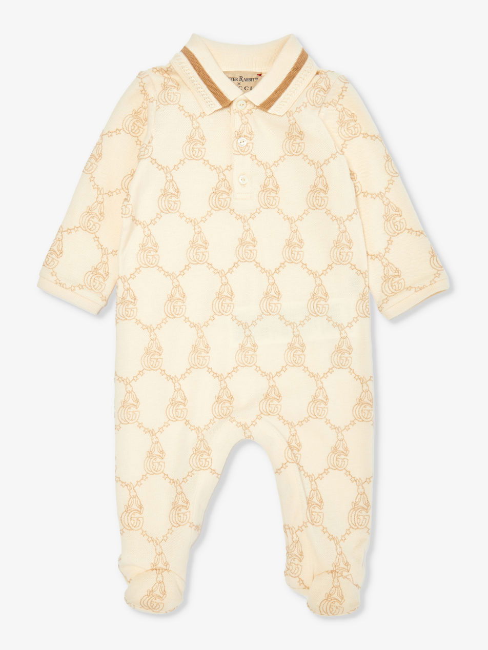 GUCCI Gucci x Peter Rabbit - Brand-Embroidered Cotton Baby Grow in Bone ...