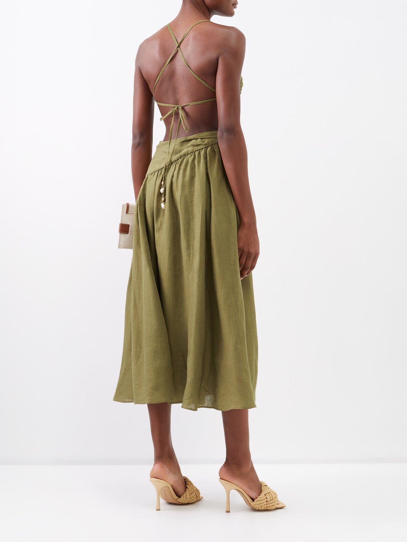 laurel asymmetric dress in olive zimmermann ZIMMERMANN Laurel Asymmetric Linen Midi Dress