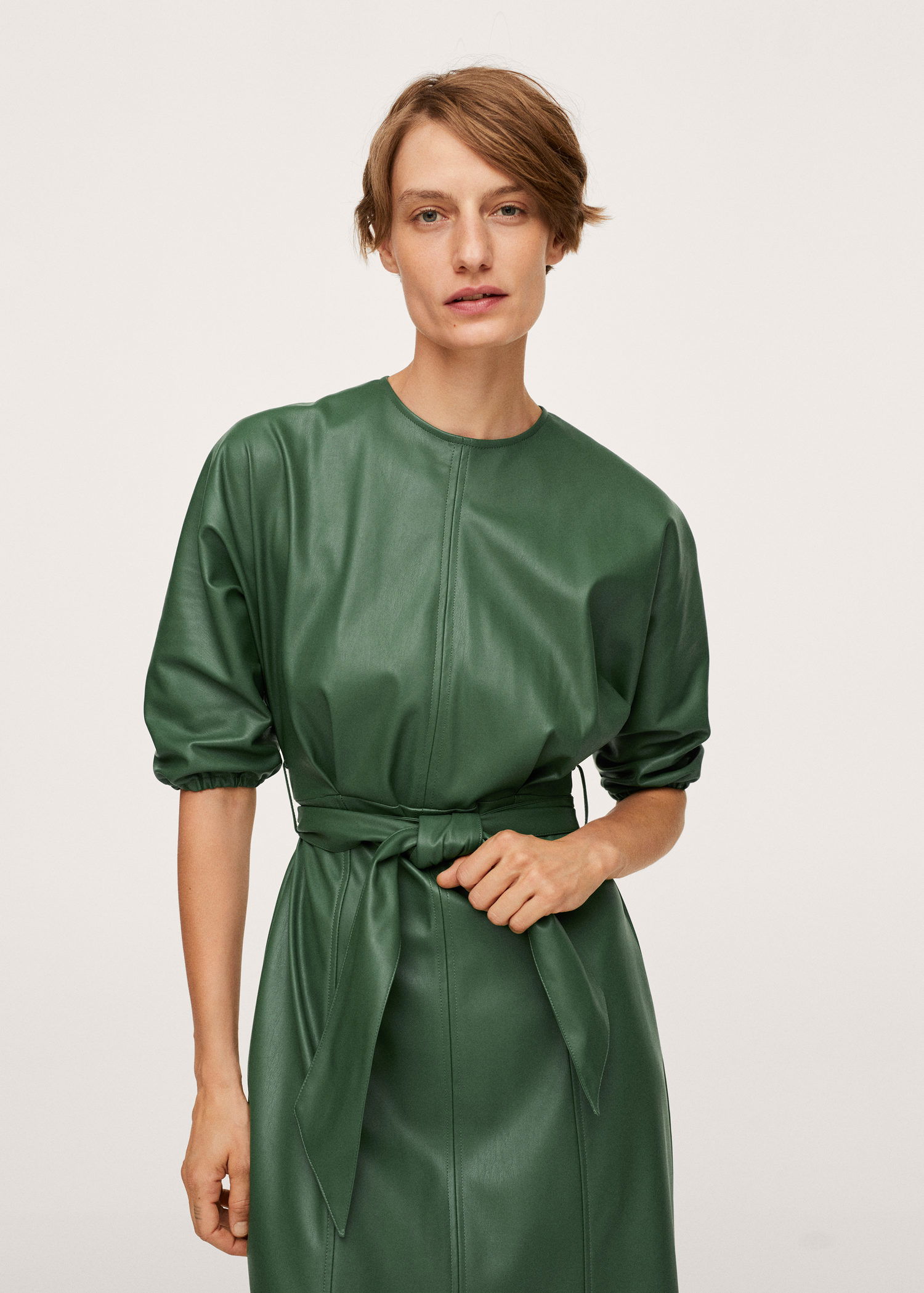 MANGO Faux Leather Dress With Belt | endource